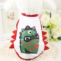 White breathable mesh pet vest with a green cartoon dinosaur and red trim edges - S / Spotted Dragon