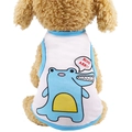 Breathable white cotton pet vest featuring blue cartoon crocodile and ROO ARR text - XS / Blue Tail Dinosaur