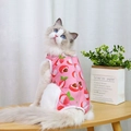 Pink pet recovery suit with lychee print and back zipper for cats and small dogs - S / Red Lychee