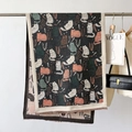 Dettaglio di sciarpa in cashmere double-face con motivi di gatti colorati e frange - 66*186cm / Grigio