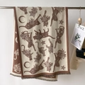 Sciarpa spessa in maglia con motivo leopardato e gatto con frange in beige e marrone - 186cmx66cm / Kaki