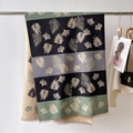 Sciarpa spessa patchwork con stampa di foglie di ginkgo e morbide frange invernali - 66*186cm / Beige