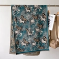 Thick horse print scarf with tassels in deep teal, warm shawl for winter season - 66*186cm / Blue