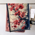 Sciarpa invernale vintage con stampa di fiori di pruno rossi e frange su sfondo grigio - 66*186cm / Rosso Pesca