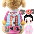 Pink and blue Chinese style dog costume with traditional floral patterns and headpiece - XS / Chinese Palace Princess Costume