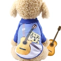 Blue and white striped pet vest with guitar graphic for small dogs and cats - Blue Striped Guitarist