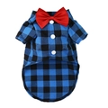 Plaid pet shirt for dogs and cats with red bow tie and white buttons for wedding parties - XS (Chest 30cm Back 20cm) / Blue Black Plaid Bow Tie Shirt