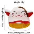White plush cat hat for pets featuring red ears and 32cm neck circumference size guide - White Lucky Cat