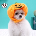 Halloween pumpkin hat for cats and dogs made of soft orange plush with embroidery - S Small (Fits pets under 10kg) / Orange Pumpkin