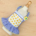 Blue and white plaid pet dress with yellow duck print and floral lace details - S / Blue Plaid Duck