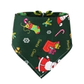Detailed view of forest green Christmas dog bandana with Santa Claus pattern and white stitching - Green Base Santa Claus