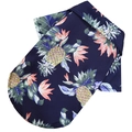 Dunkelblaues Hawaii-Haustierhemd mit gelben Ananas und rosa Blumen-Tropenmustern - XS / Marine Ananas