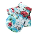 Hawaiian pet shirt featuring red hibiscus and green palm patterns for small dogs - Island Style Lake Blue