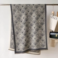 Detail of knit shawl featuring sunburst jacquard patterns and soft fringe edges - 66*186cm / Gray