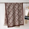 Detailed texture of brown floral cashmere-feel shawl with short tassel edges and fringe - 66*186cm / Brown