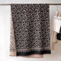 Elegante sciarpa nera e beige effetto cashmere con motivo floreale vintage e frange - Stile Floreale a Vite Nera (GSJ-290-黑色)