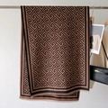Dettaglio del motivo geometrico greco su una spessa sciarpa in cashmere con frange - 66*186cm / caffè