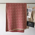 Detail of red and beige geometric Greek key cashmere feel scarf with fringe tassels - 66*186cm / Red