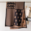Winter scarf featuring cat illustrations and houndstooth pattern with soft fringes - Black Coffee