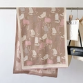 Beige cashmere-feel cat jacquard scarf with pink accents and soft fringe edges - 66*186cm / Khaki