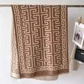 Brown and beige Greek key patterned scarf with fringe, elegant two-tone pashmina wrap - 66*186cm / Khaki