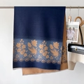 Luxuriöser Wende-Schal aus Kaschmir-Imitat mit dunkelblauen Tulpenmustern und Fransen - Marineblau