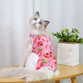Rosa Erholungsanzug für Katzen mit Litschi-Print und Reißverschluss am Rücken - S / Rote Litschi