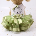 Grünes Haustier-Tutu-Kleid mit süßem Cartoon-Hundemotiv und grünen gepunkteten Schleifen - S / Puppen Tutu Kleid Grün