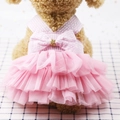 Rosa gestreiftes Haustierkleid mit Tüllrock und Zierschleife für kleine Hunde - S / Träger Streifenkleid Rosa
