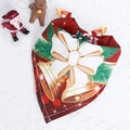 Christmas dog bandana with golden bells and green pine branches on red fabric - Burgundy Double Bells