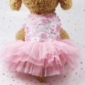 Pink cherry blossom pet tutu dress with mesh layers and 3D floral appliques for small dogs - Peach Blossom Tutu Dress Pink