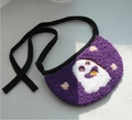 Purple plush Halloween pet bib with white ghost embroidery and black ties - M / Purple Ghost Bib