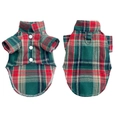 British style red and green plaid pet shirt with metal D-ring and white snap buttons - Green Red Plaid Shirt With D-Ring