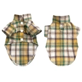 Yellow plaid pet shirt with white buttons and a D-ring for small dog or cat harness - L (Chest 45cm Back 35cm) / Yellow-Green Plaid Shirt With D-Ring