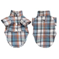 Blue and orange plaid pet shirt with D-ring and snap buttons for small dogs - Orange-Blue Plaid Shirt With D-Ring