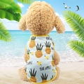 Blue dog tank top with yellow pineapple print and breathable mesh fabric for summer - Vest-Pineapple