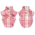 Pink plaid dog shirt with D-ring harness attachment and white buttons for small pets - Pink Plaid Shirt With D-Ring