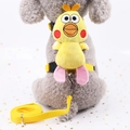 Yellow cartoon chick plush dog harness and leash set on a gray teddy poodle - Yellow with Duck Doll