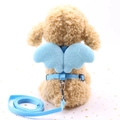 Light blue dog harness and leash set with cute plush angel wings for small pets - Plain Sky Blue Angel Wings