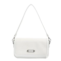 Elegant white crossbody bag with textured faux leather finish and silver fashion plate - White