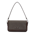 Brown vintage leather shoulder bag with dark brown woven texture flap and fashion logo - Brown