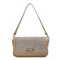 Chic khaki PU leather crossbody bag with beige woven flap and fashion metal logo - Khaki