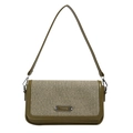 Vintage olive green and beige woven crossbody bag with metal fashion plaque - Green