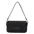 Chic black crossbody bag with woven texture flap and silver fashion plaque detail - Black