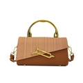 Borsa a mano vintage marrone e beige con manico in metallo dorato e fibbia a spilla - Marrone