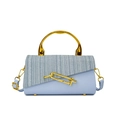 Elegante borsa a mano in pelle PU azzurra con patta intrecciata e manico dorato - Blu