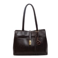 Grande borsa tote in pelle marrone scuro con fibbia dorata e ciondolo intrecciato alla moda - Caffè (Senza Ciondolo)