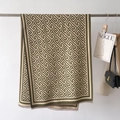 Thick olive green and beige geometric jacquard scarf with fringe and labyrinth pattern - 66*186cm / Green