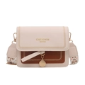 Borsa a tracolla beige e marrone con ampia tracolla ricamata stile retrò - Bianco