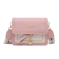 Borsa a tracolla rosa e crema con cuciture gialle e ampia tracolla in stile etnico - Rosa